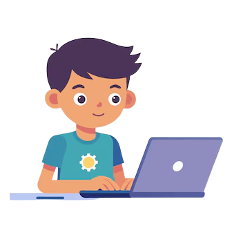 Boy coding on laptop